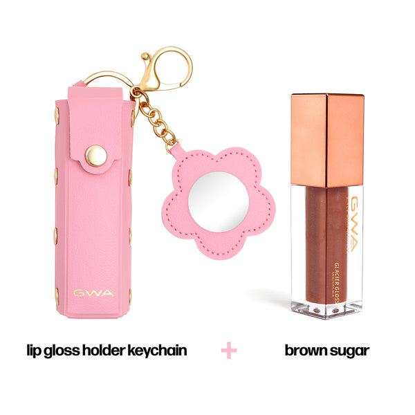 Pink Lip Gloss Holder Keychain + Gloss Set
